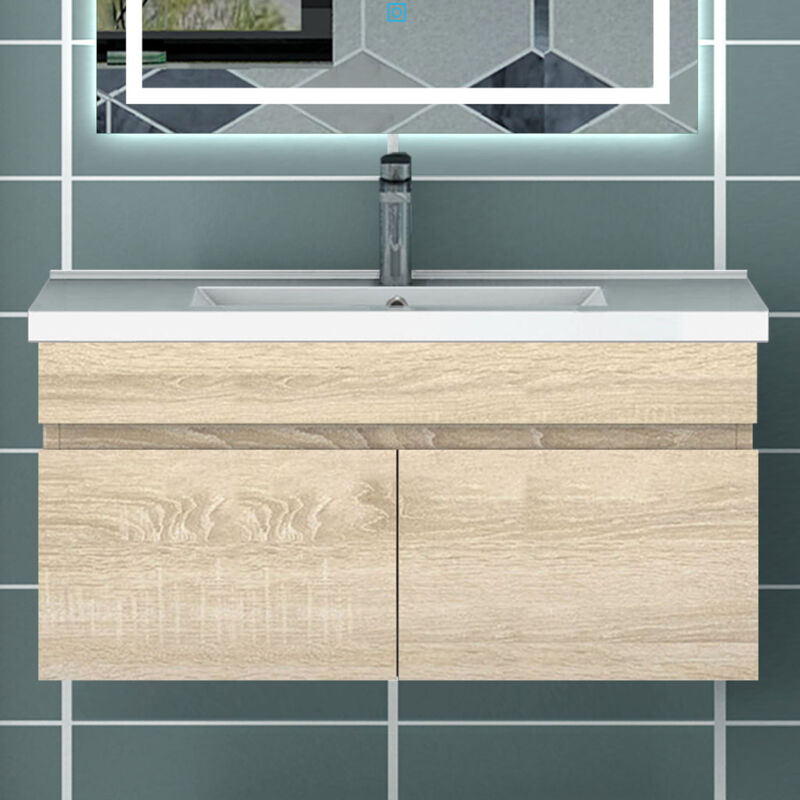 Ocean Sanitaire - Meuble vasque suspendu 80cm naturel avec 2 portes