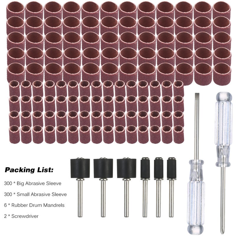 

Kit de lijado de tambor de 608 piezas, kit de manguito abrasivo, para herramienta rotativa