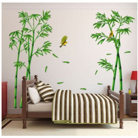 6090CM2，Grand Bambou Sticker Mural Plante Verte Oiseau Sticker Mural Chambre Salon Bureau Décoration Murale