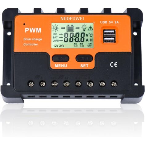 60A Contrôleur de Charge Solaire 12V 24V 48V Identification Automatique, 60A Régulateur Charge Solaire avec Affichage Rétroéclairé Capteur Température, pour Plomb Acide Batterie lithium Batterie