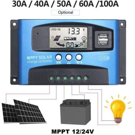 60A MPPT Solarladeregler, Doppelregler, automatisches Zellenpanel-Ladegerät, automatische Bildschirmanzeige, Kfz-Zellenanzeige