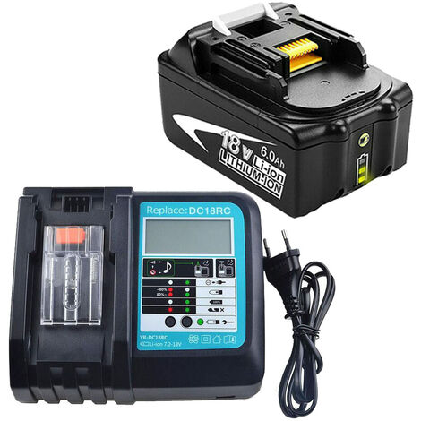 6,0Ah Batterie de Remplacement 18V pour Makita pour outil électrique, Batterie lithium avec indicateur LED LXT &  1X chargeur 3A Indicateur LED