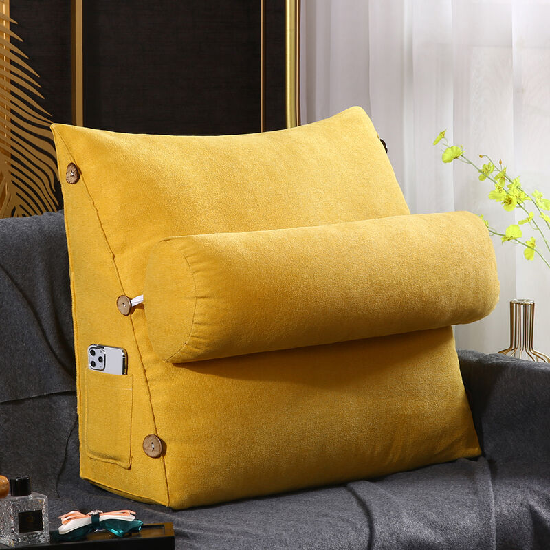 

60cm 23 '' Four Seasons Universal Triangular Lumbar Support Cojín Cojín de apoyo Reforzar Respaldo Suave cabecero (Amarillo)