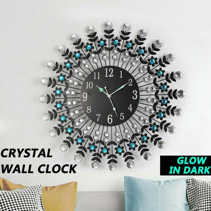 

60CM 23.6 & quot; Reloj de pared de cristal 3D moderno de lujo grande Reloj redondo Dial negro Gotas Decoración de oficina en casa