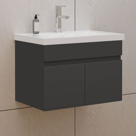 60cm Badmöbel Set mit Waschbecken Keramik dick Waschtisch mit Unterschrank Gäste WC Anthrazit Matt