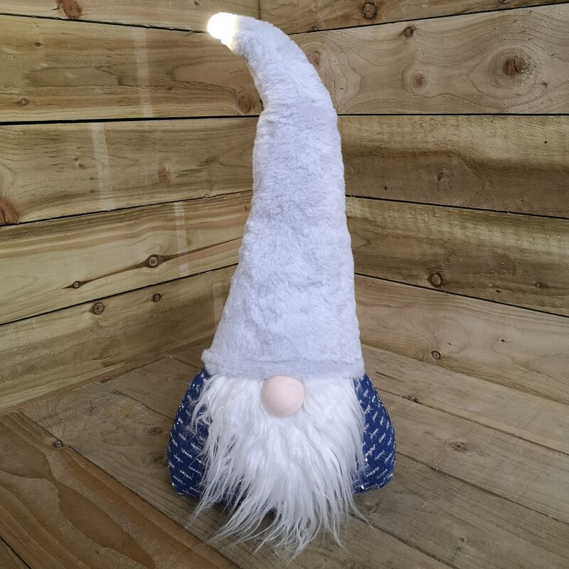 60cm Battery Light Lit Sitting Christmas Gonk with Grey Hat and Blue Body