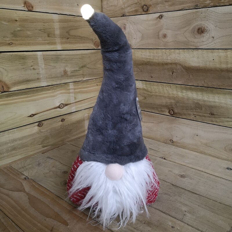 60cm Battery Light Lit Sitting Christmas Gonk with Grey Hat and Red Body