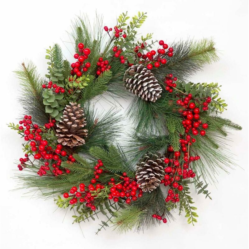 60cm b/o Pre lit Berry and Cone Wreath with 50 ww Leds