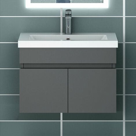 OCEAN SANITAIRE 60cm Ensemble de meubles de salle de bain anthracite avec 2 portes