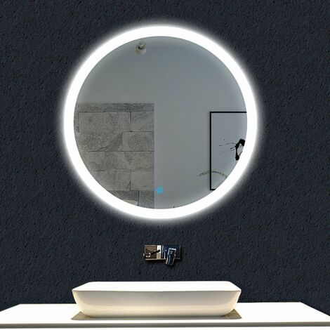60cm Espejo de Baño LED con Sensor, Espejo Redondo LED Antivaho con Iluminado LED 6000k Blanco frío, Espejo de Baño Redondo iluminado por LED de Pared IP45 & Impermeable (Aro de Luz Ancho)