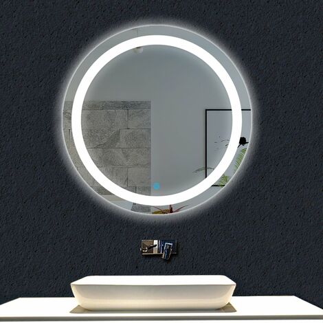60cm Espejo de Baño LED con Sensor, Espejo Redondo LED Antivaho con Iluminado LED 6000k Blanco frío, Espejo de Baño Redondo iluminado por LED de Pared IP46 & Impermeable (Aro de Luz Interior)