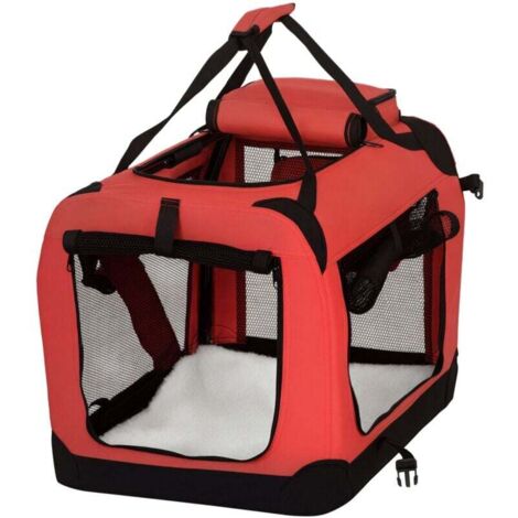 60cm Foldable Pet Carrier, Soft Side Pet Travel Crate w/ Mat, Red