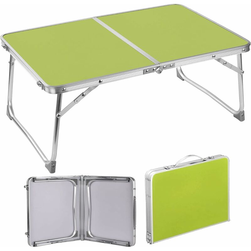 Image of 60cm Folding Table,Portable Foldable Small Table with Carrying Handle, Green Square, Camping Picnic Small Table, Fold Up Computer Table, Lightweight