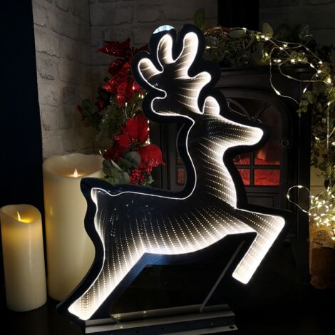 60cm Infinity Light up Leaping Reindeer Christmas Decoration with Ice White LEDs on Metal Base