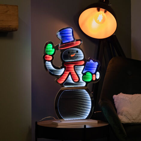 60cm Infinity Light up Standing Snowman Christmas Decoration with Multi-Coloured LEDs on Base