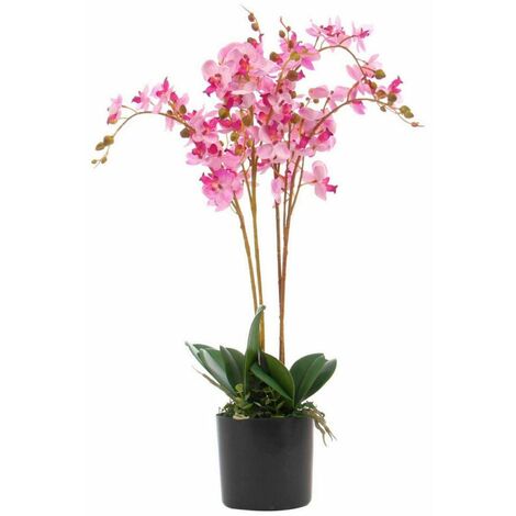 60cm Leaf Design UK Realistic Artificial Orchid Flower Display in Pot