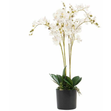 60cm Leaf Design UK Realistic Artificial Orchid Flower Display in Pot