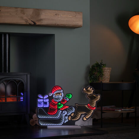 60cm Light up Santa in Sleigh with Present Christmas Infinity Mirror with Multi-Coloured LEDs