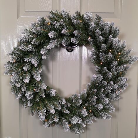 60cm Snow Tipped Christmas Wreath with 50 Warm White LEDs and 160 Bullet Tips