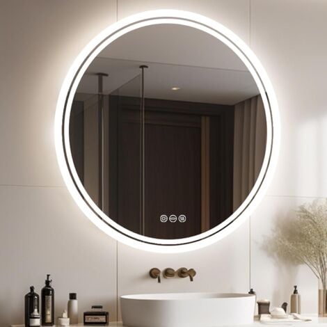 60cm Specchio Bagno LED Luce Retroilluminato Rotondo, Dimmerabile Luce, Antiappannamento, Interruttore Touch, Memoria