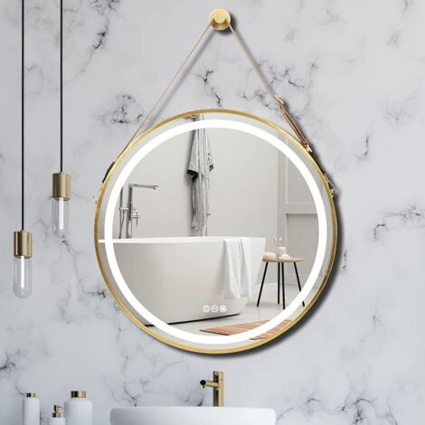 60cm Specchio da Bagno LED Antiappannante Impermeabile Rotondo Oro Cornice