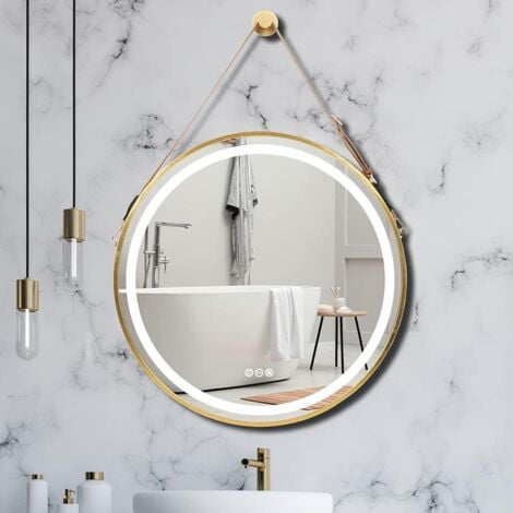 60cm Specchio da Bagno LED Antiappannante Impermeabile Rotondo Oro Cornice