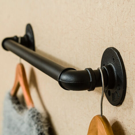 60cm x 12cm Iron Pipe Towel Bar Industrial Pipe Towel Rail Wall Mounted Clothes Bar Rack Detachable Hanging Garment Rack Hand Towel Holder 2PCS Black