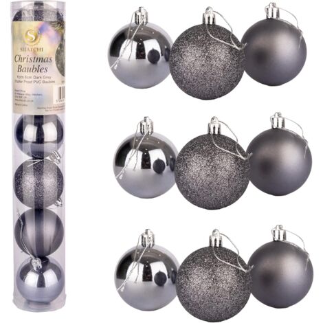 60mm/6Pcs Christmas Baubles Shatterproof Dark Grey,Tree Decorations