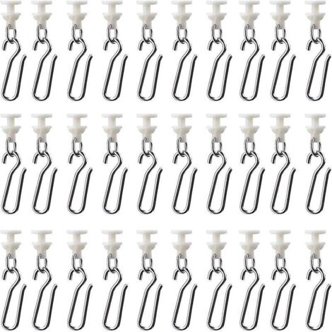 60pcs (30pcs Poulies 30pcs Crochets)) Set De Crochets Pour Poulies De Rideaux Rail Pvc Accessoires Poulie Muette