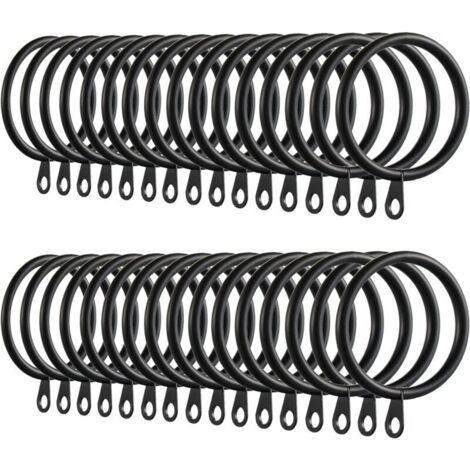 60pcs Anneaux de Rideau, Anneaux de Rideau en métal Crochets Suspendus pour Tringles à Rideaux Anneaux de Suspension de Rideau de 30mm (Noir)