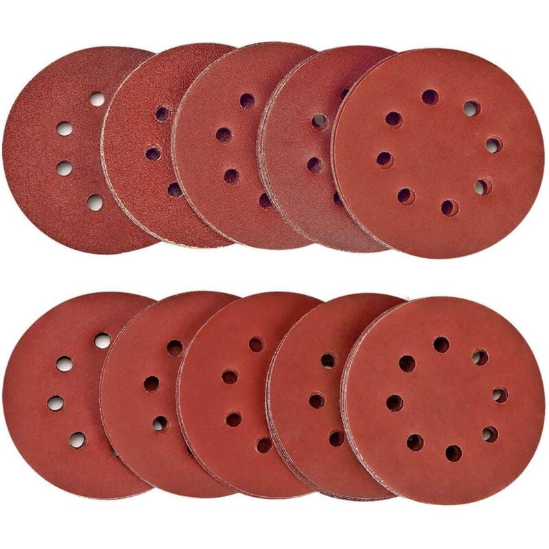 60PCS Disque de Ponçage 125mm Grain 80, Disques a Poncer Papier Abrasifs 8 Trous Idéal pour Poncer/Polir
