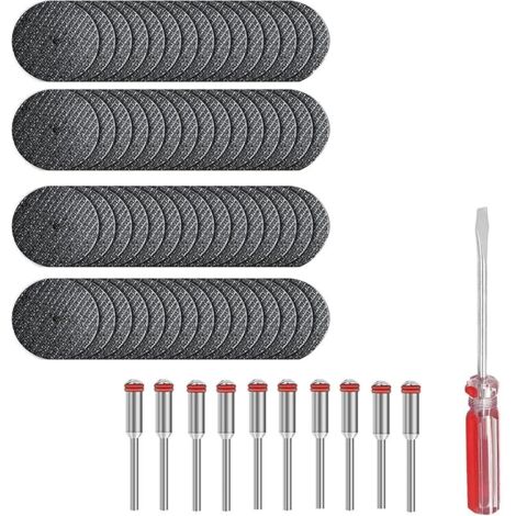 60pcs Disques de Coupe pour Dremel, Lame de Coupe pour Accessoires Outils Rotatifs avec 8pcs 3mm Mandrin - pour Bois, Métal, Plastique, Pierre, Verre