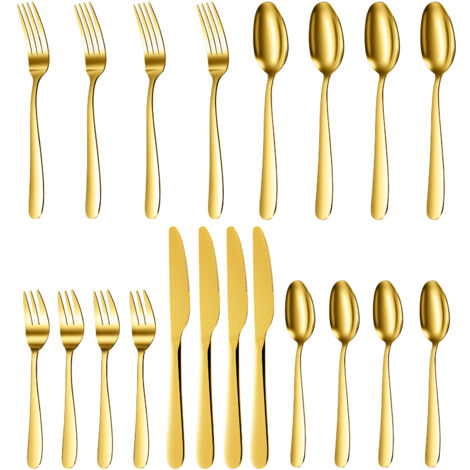 60pcs Ensemble de Couverts, Service de Couverts en Or, Service en Acier Inoxydable pour 12 Personnes