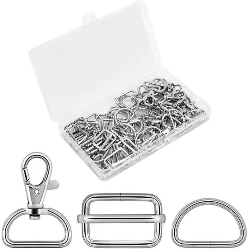 60pcs Mousqueton sac a Main Mercerie couture accessoire, Mousqueton Pivotant Couture, Boucle en Métal Tri-Glide + Anneaux en Forme de d + Crochets