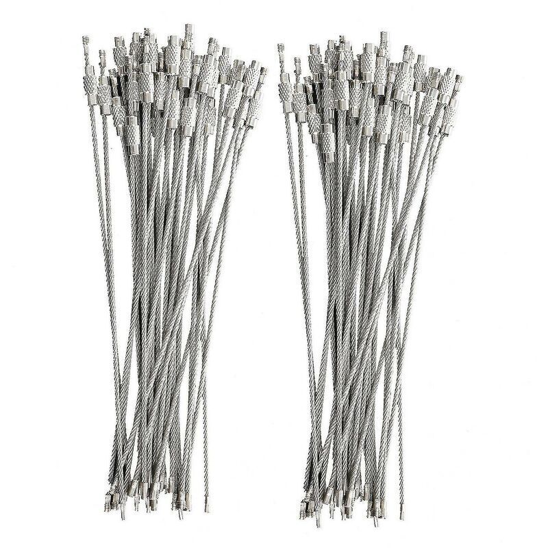 60pcs Stainless Steel Screw Lock Wire Keychain Cable Key Ring Outdoor Accessory