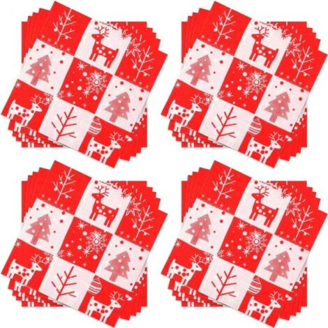60Pièces Serviettes de Noël Jetables, Serviettes Cocktail Sapin de Noël et Renne De Noël Serviette de Table Papier Noel Serviettes Décoratives pour Fournitures de Fête de dîner de Noël, 33x33cm