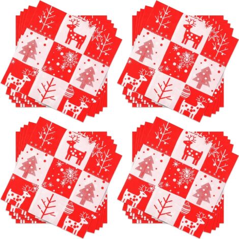 60Pièces Serviettes de Noël Jetables, Serviettes Cocktail Sapin de Noël et Renne De Noël Serviette de Table Papier Noel Serviettes Décoratives pour Fournitures de Fête de dîner de Noël, 33x33cm