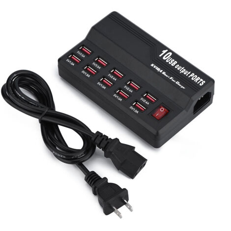 60W 10-Port 5V/12A 100-240V USB Schnellladegerät für Reisen mit Handy und Büro (USA)