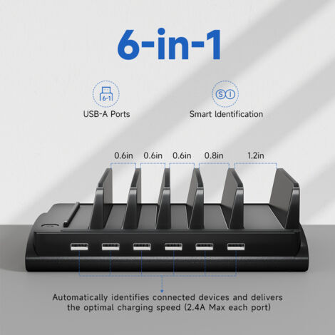 60W 6-Port USB Charging Station for All Devices with 6 Cables