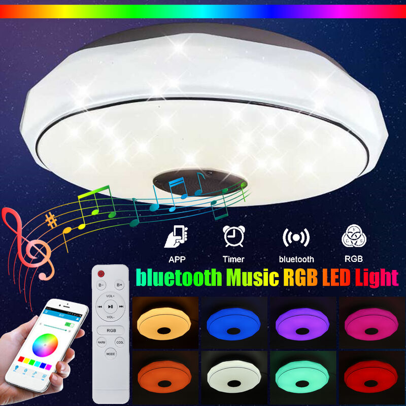 

36W 40CM luz de techo de música LED moderna RGB altavoz bluetooth luz de techo interior con control remoto de teléfono + APLICACIÓN