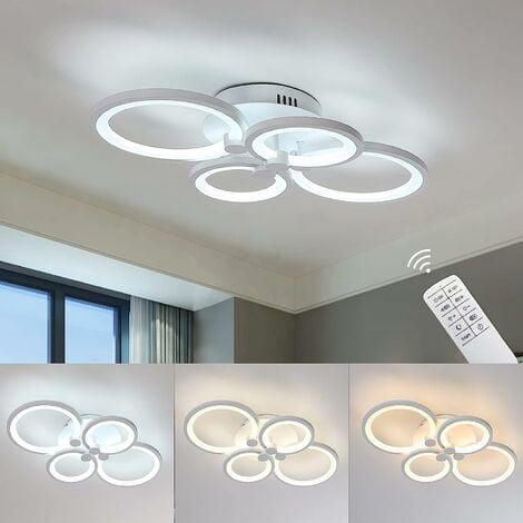 60W Moderne Led Deckenleuchte Wohnzimmer, Moderne Metall Acryl Deckenlampe mit Fernbedienung und APP Steuerung, Weiß 4 Ringe 4800 Lm Deckenleuchte für Wohnzimmer, Küche, Flur, Schlafzimmer [Energiekla