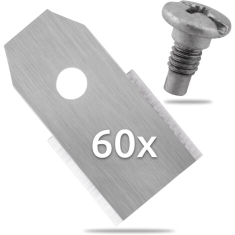 60x Lames de Rechange en Acier Inoxydable Compatible avec Husqvarna Gardena McCulloch Rob Flymo Yardforce Matrix Grizzly Brast - Comprend des vis