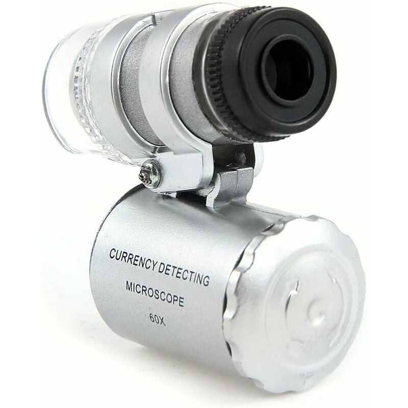 Hoopzi - 60X Mini Illuminated Pocket Jewelers Magnifying Glass Loupe Adjustable Microscope with uv Fluorescence Detector and led White Lights