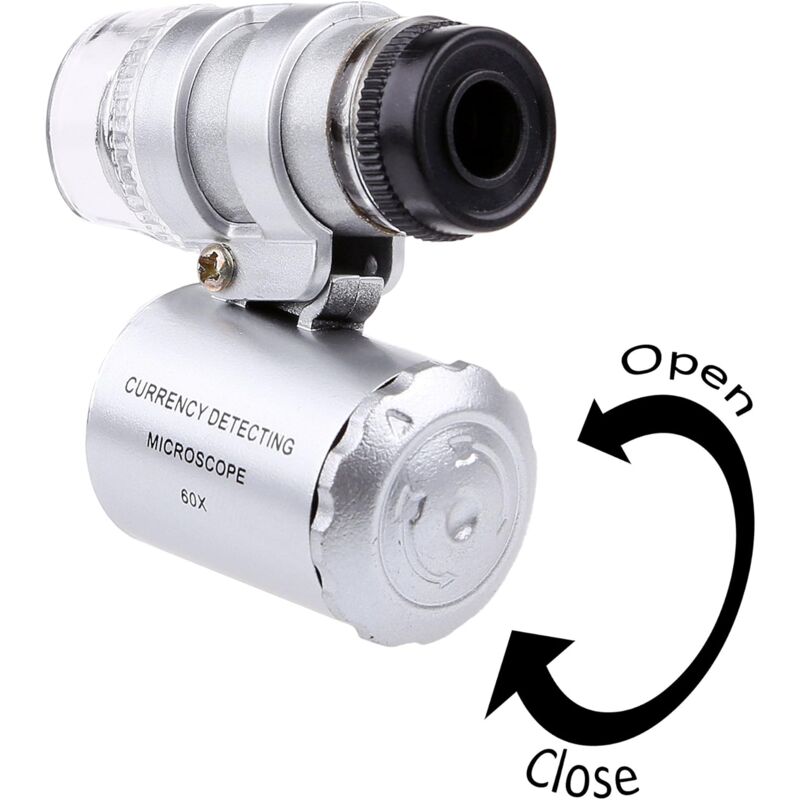 Aiperq - 60X Mini led uv Illuminated Jeweler Magnifier with led Lamp Portable Banknote Inspection Pocket Microscope Identification Antique Jade Tea