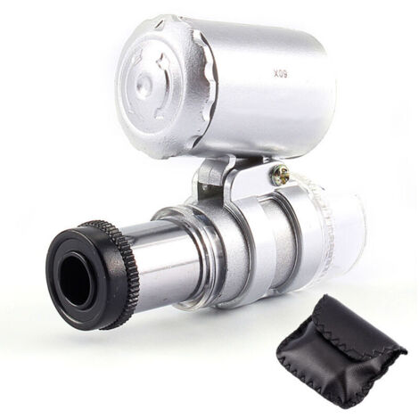 60X Mini Pocket Microscope Jewelry Loupe UV LED Glass Magnifier