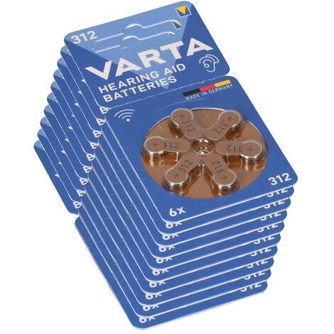 60x Varta Hearing Aid Batterie 312 PR41 Hörgerätebatterie