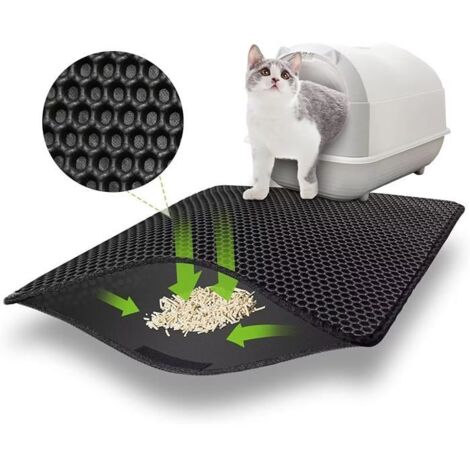 60x45 CM Cat Litter Mat with Velcro, Double-Layer Litter Mat for Cats with Large Hole Design, Waterproof Toilet Area Mat