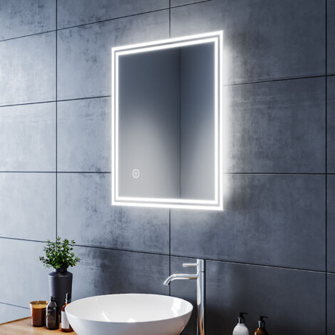 60x50 CM 17W Miroir de salle de bains avec éclairage LED Miroir Cosmétiques Mural Lumière Illumination avec Commande par Effleurement ELEGANT