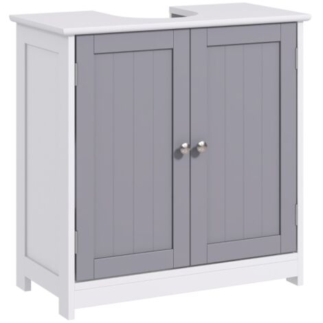 60x60cm Under-Sink Storage Cabinet with Adjustable Shelf and Drain Hole - White and Grey Space Saver Bathroom Organizer
