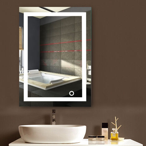 60x80cm Badspiegel LED Beleuchtung Wandspiegel Badezimmerspiegel mit Touchschalter (kaltweißen)